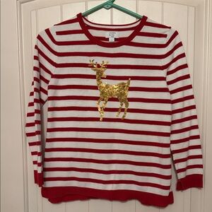 Crown & Ivy Festive Striped Sweater with Gold Reindeer
